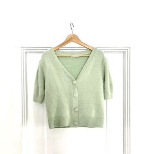 Green short sleeve cardigan